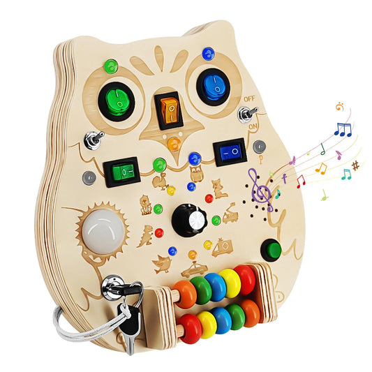 🌟 Wooden Montessori Busy Board – 8 LED Lights & Sensory Learning for Toddlers 👶💡
